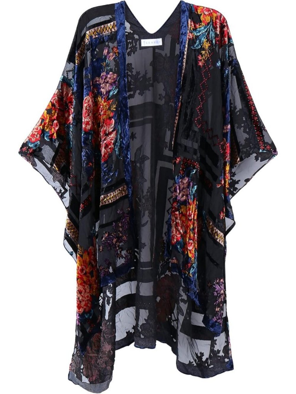 Chic Women's Burnout Velvet Kimono Cardigan - Long Cover-Up for Casual Style